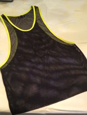 Barcode Mesh Tank Top with Yellow Trim